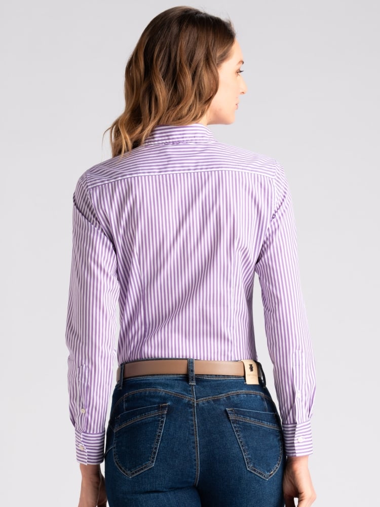 Camicia donna in popeline stretch rigato lilla