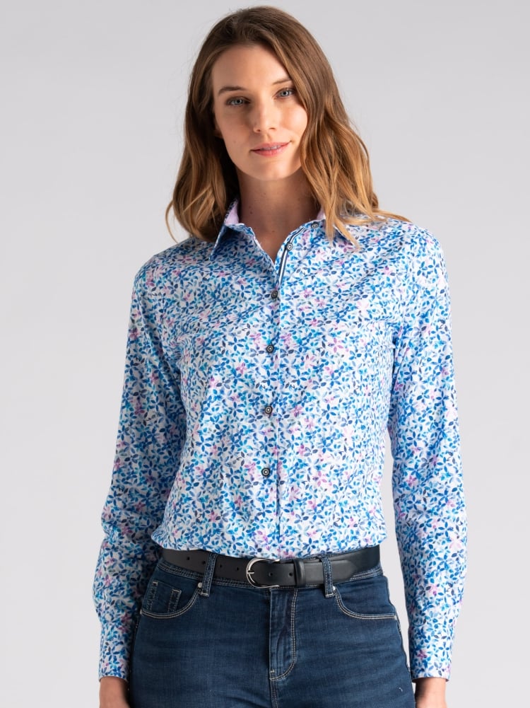 Camicia donna in popeline bianco con stampa floreale Invidia 1973