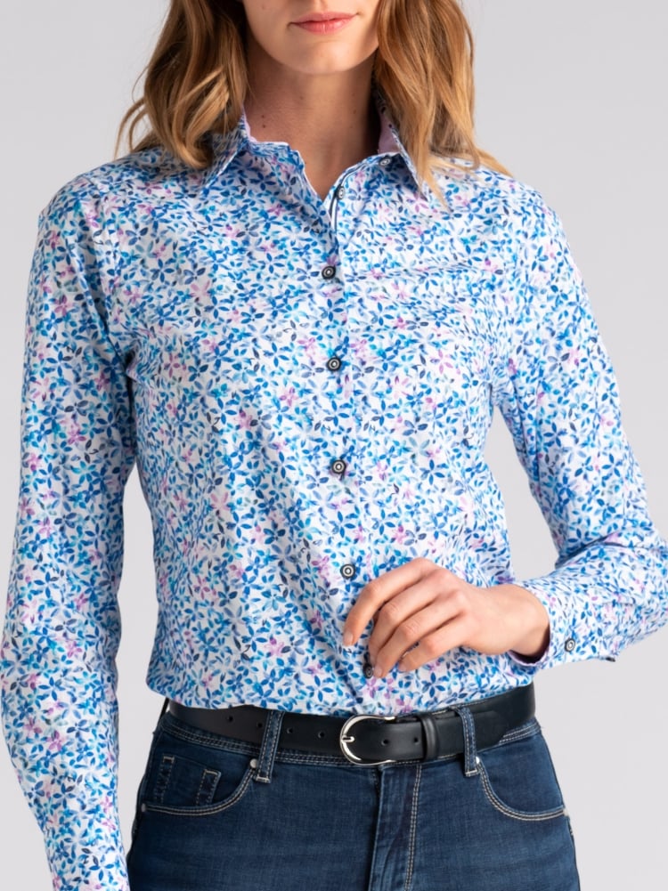 Camicia donna in popeline bianco con stampa floreale Invidia 1973