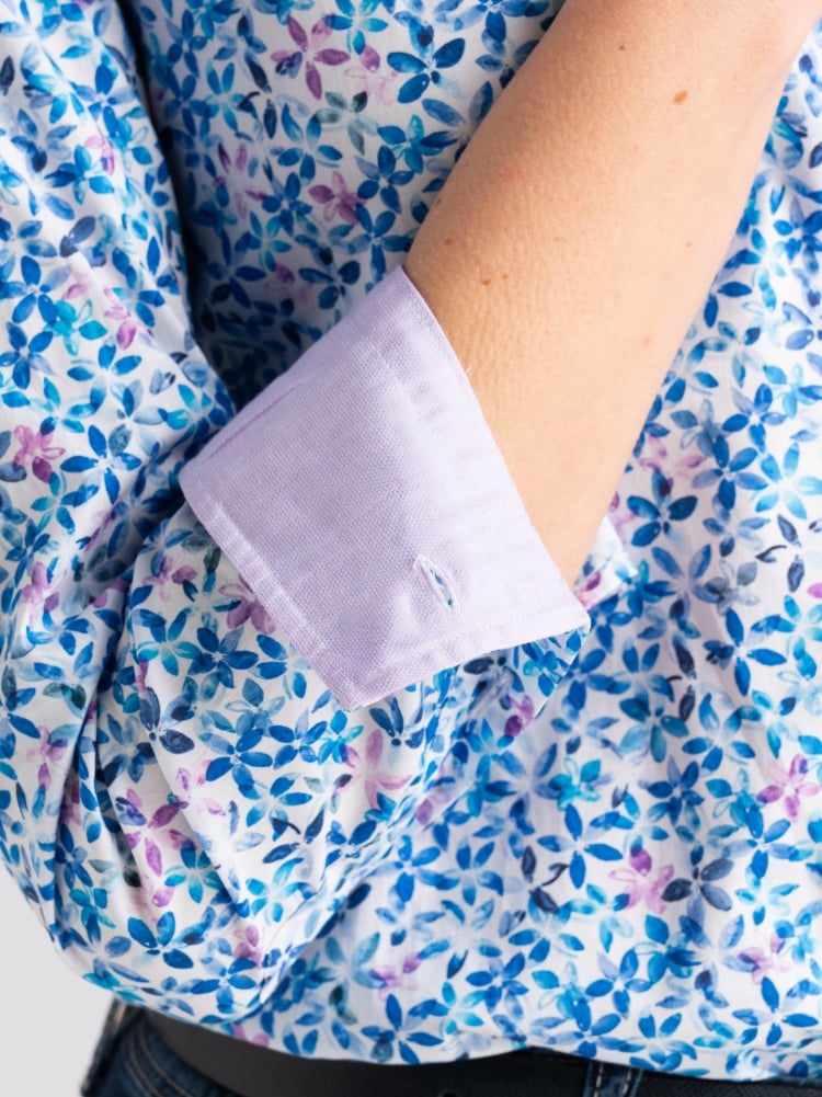 Camicia donna in popeline bianco con stampa floreale Invidia 1973