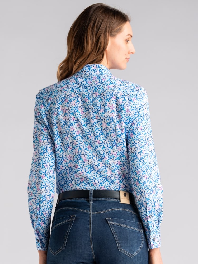 Camicia donna in popeline bianco con stampa floreale Invidia 1973