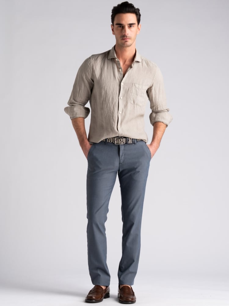 Pantalone uomo chino micro disegno sovratinto