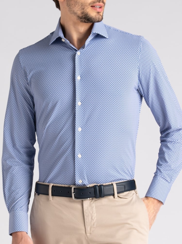 Camicia uomo TECNO bluette con stampa geometrica