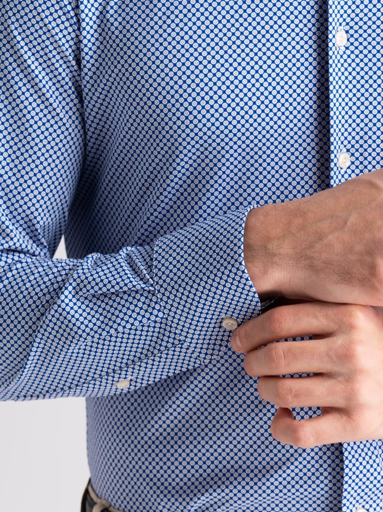 Camicia uomo TECNO bluette con stampa geometrica
