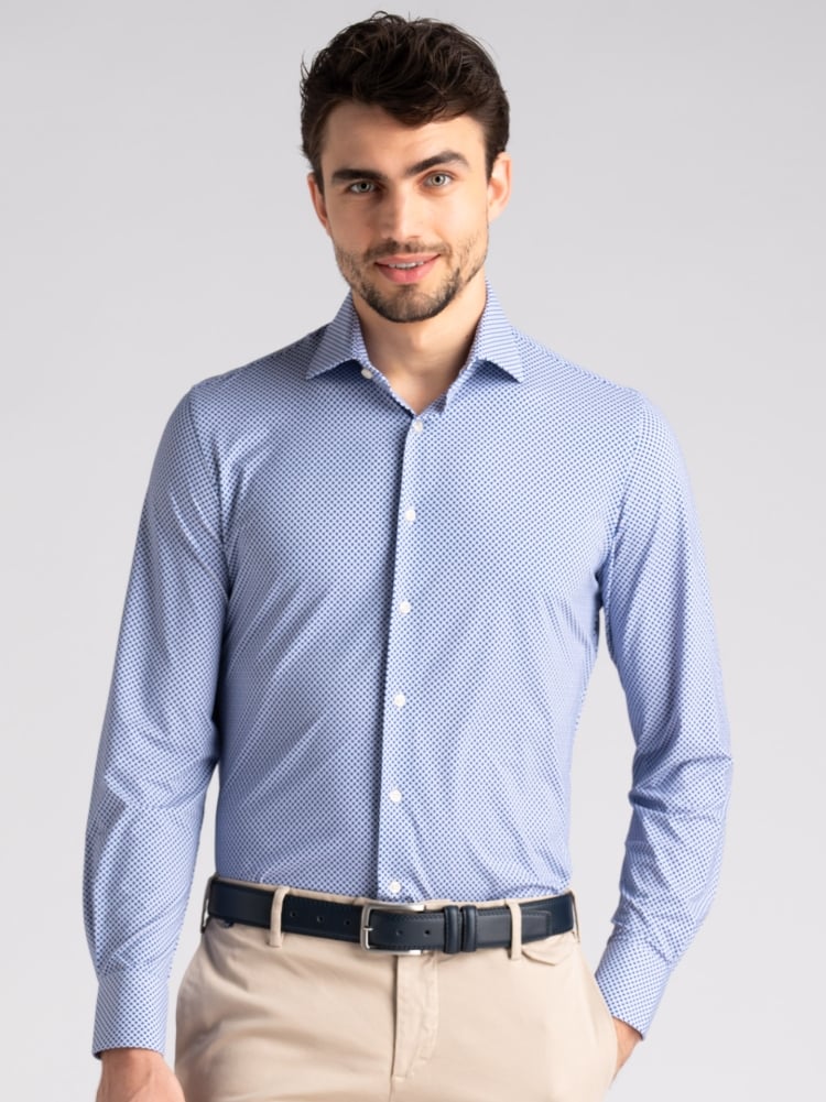 Camicia uomo TECNO bluette con stampa geometrica