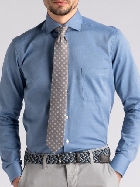 Camicia uomo regular in cotone operato blu e tasca Invidia 1973