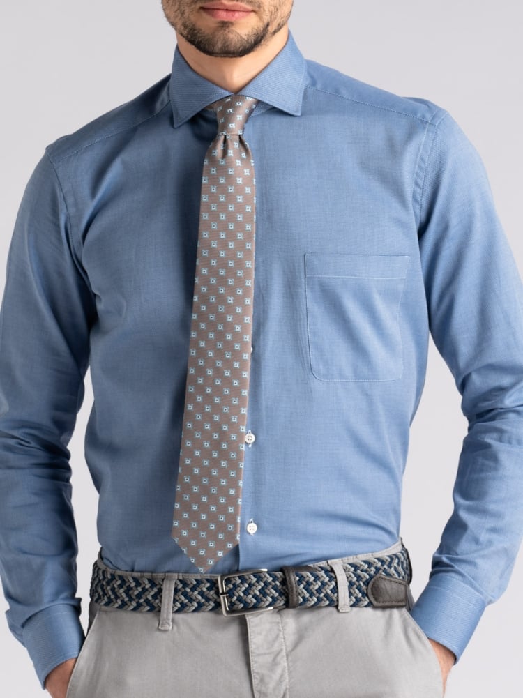 Camicia uomo regular in cotone operato blu e tasca Invidia 1973