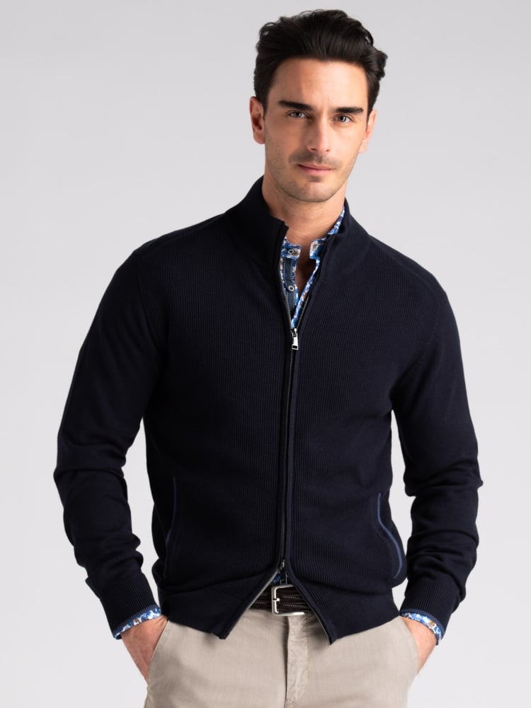 Maglia uomo full zip con lavorazione chicco di riso e tasche