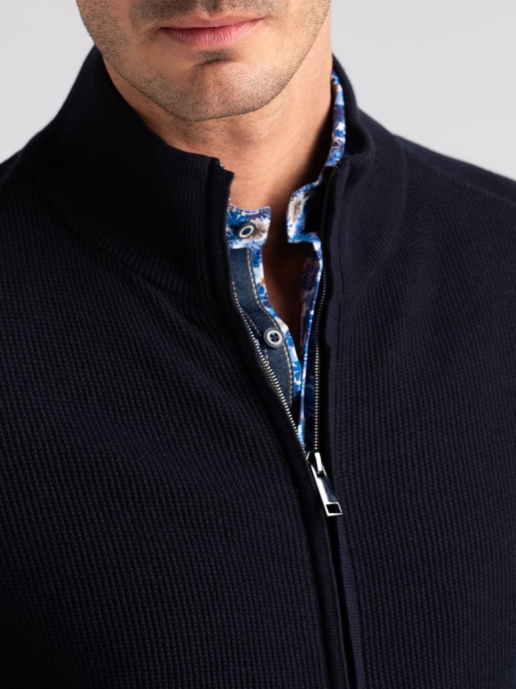 Maglia uomo full zip con lavorazione chicco di riso e tasche