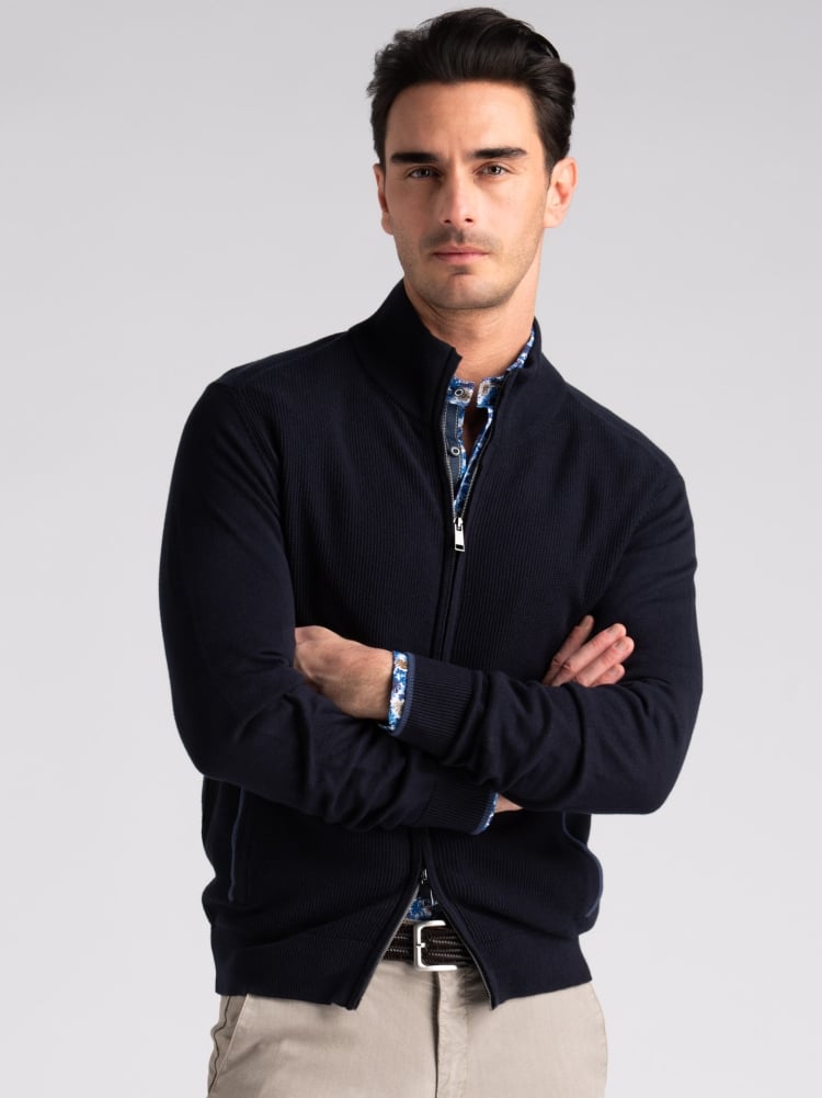 Maglia uomo full zip con lavorazione chicco di riso e tasche