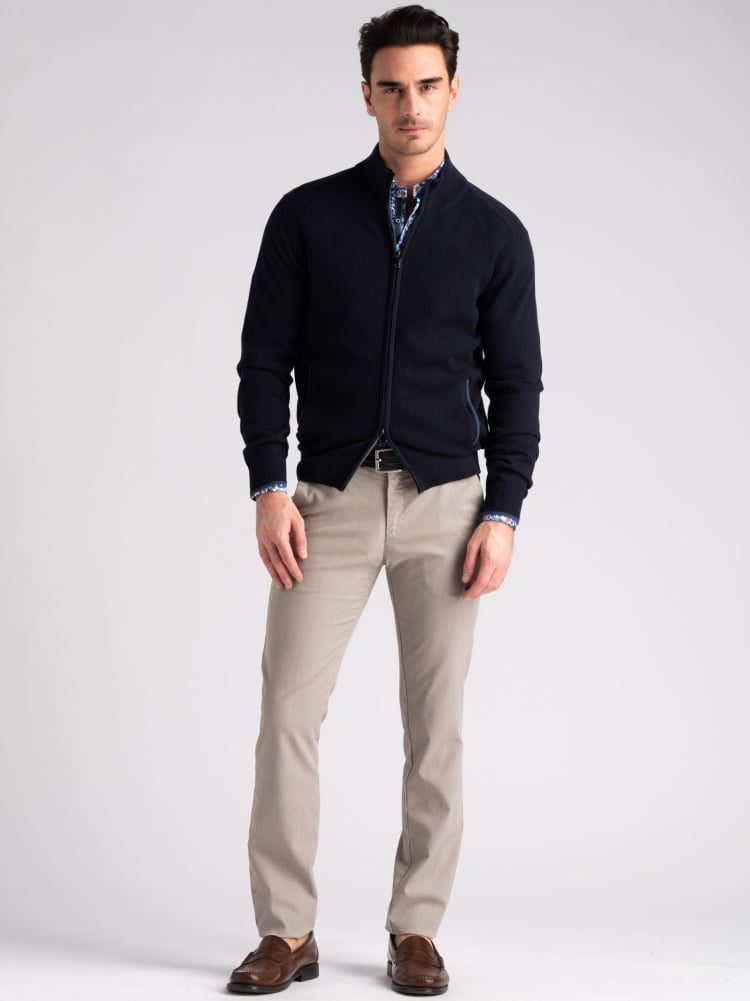 Maglia uomo full zip con lavorazione chicco di riso e tasche