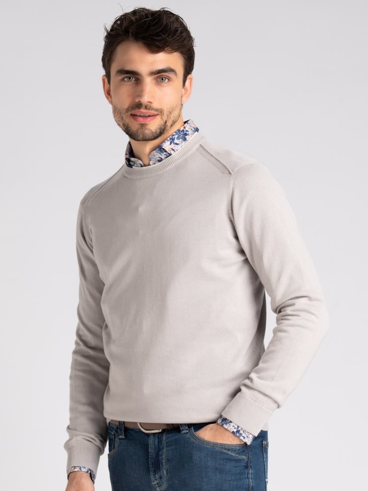 Maglia uomo con doppio collo in cotone chicco di riso