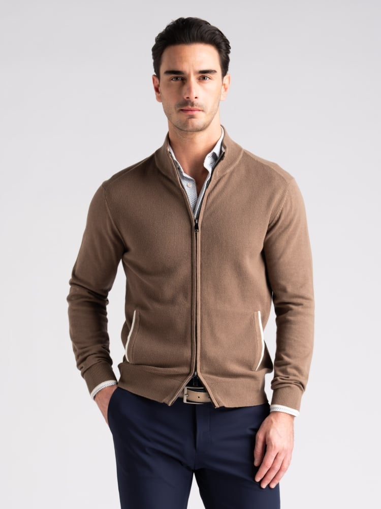 Maglia uomo full zip con lavorazione chicco di riso e tasche Invidia 1973