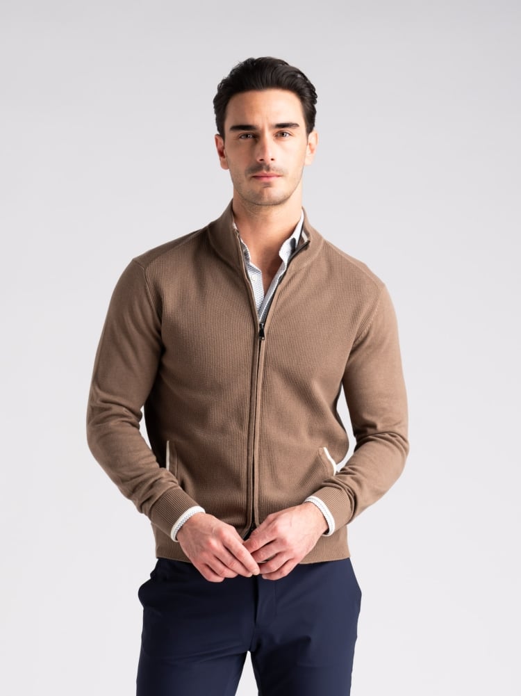 Maglia uomo full zip con lavorazione chicco di riso e tasche Invidia 1973