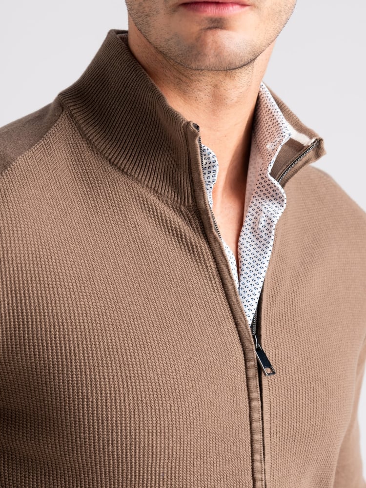 Maglia uomo full zip con lavorazione chicco di riso e tasche Invidia 1973