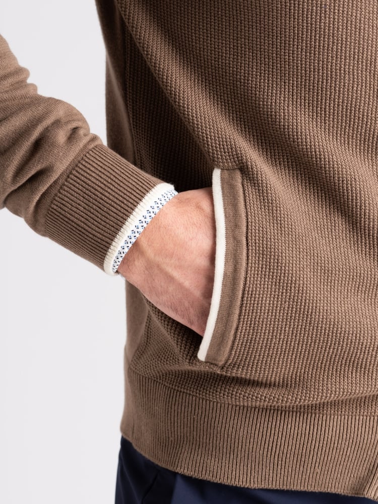 Maglia uomo full zip con lavorazione chicco di riso e tasche Invidia 1973