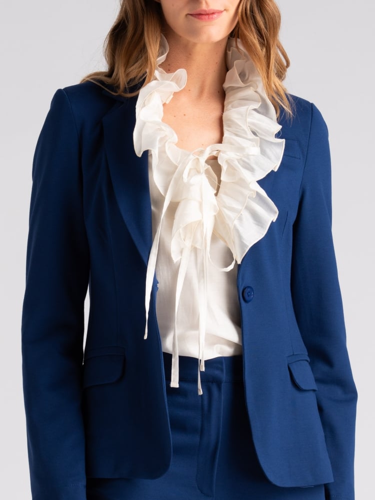 Giacca donna monopetto in punto Milano blu chiaro