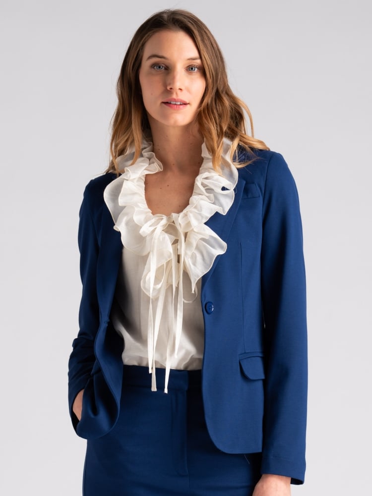Giacca donna monopetto in punto Milano blu chiaro