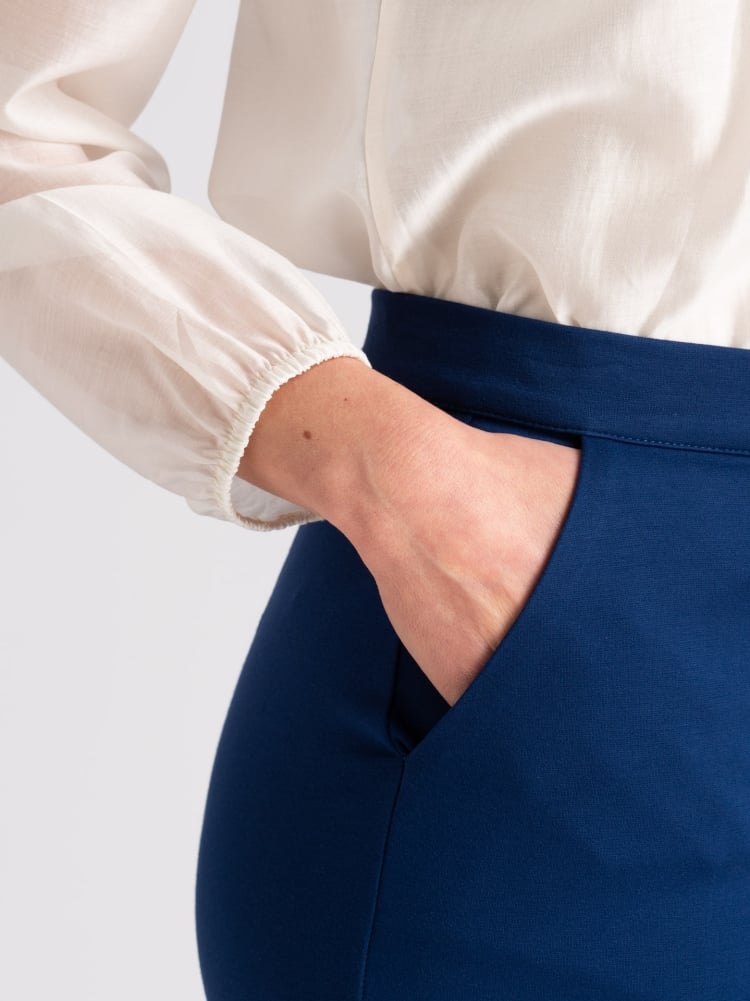 Pantalone donna blu chiaro in tessuto punto Milano