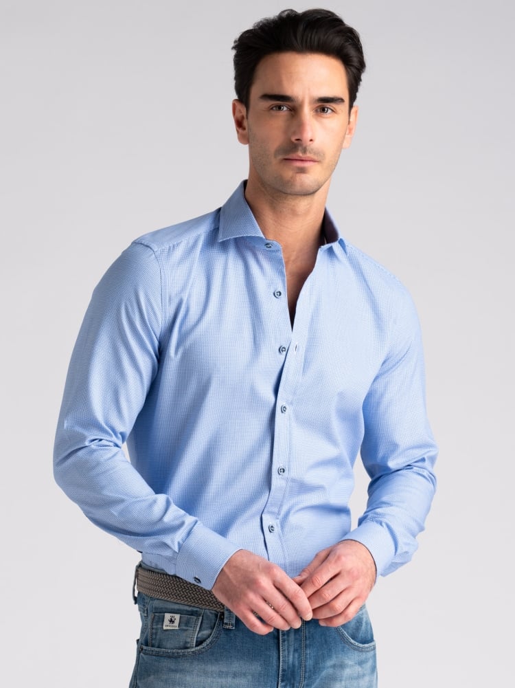 Camicia uomo operata bicolor azzurra semi francese