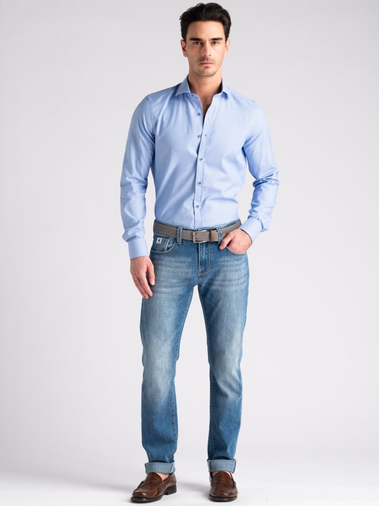Camicia uomo operata bicolor azzurra semi francese