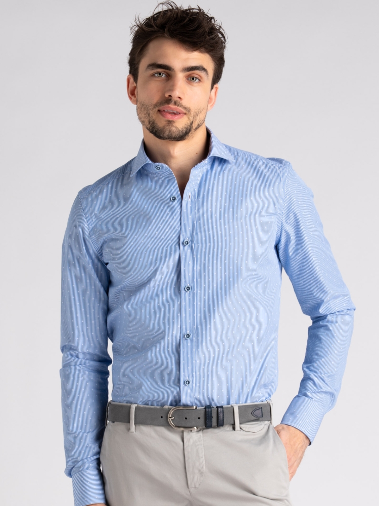 Camicia uomo fil coupè rigata azzurra semi francese
