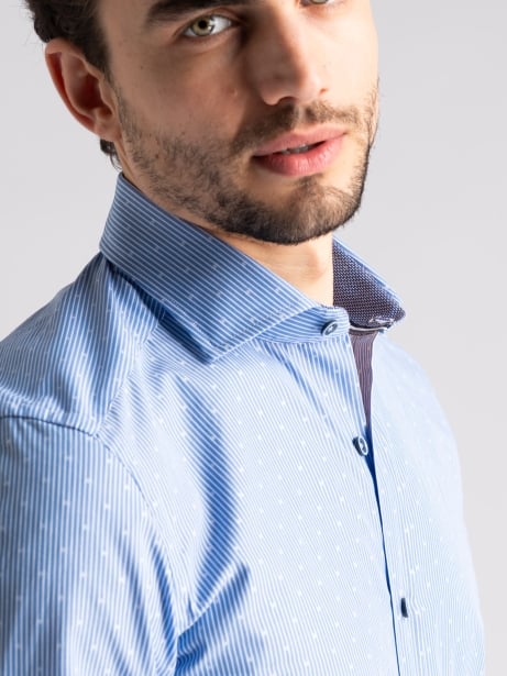 Camicia uomo fil coupè rigata azzurra semi francese 2