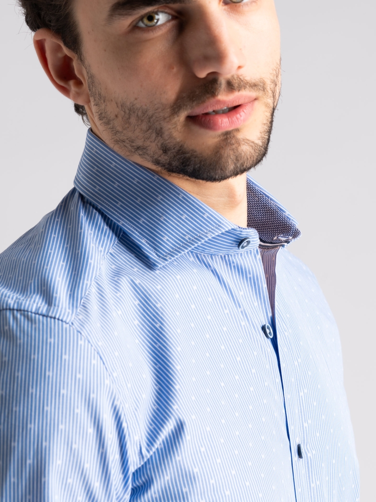 Camicia uomo fil coupè rigata azzurra semi francese
