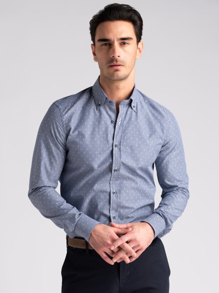 Camicia uomo fil coupè rigata blu button down