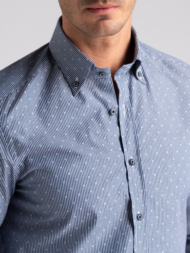 Camicia uomo fil coupè rigata blu button down