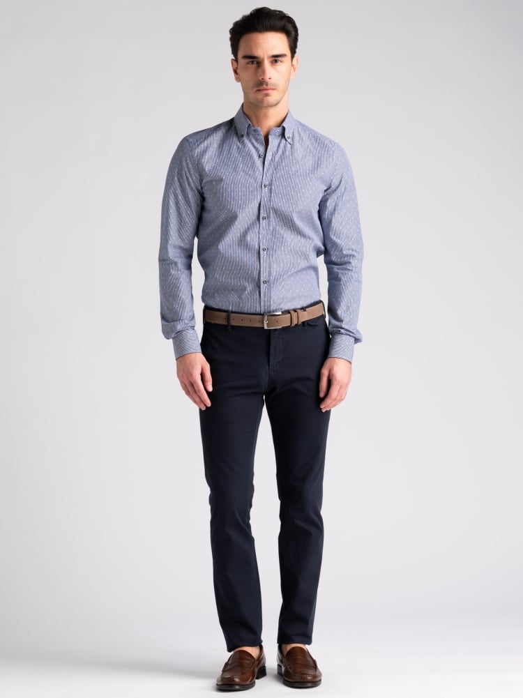 Camicia uomo fil coupè rigata blu button down