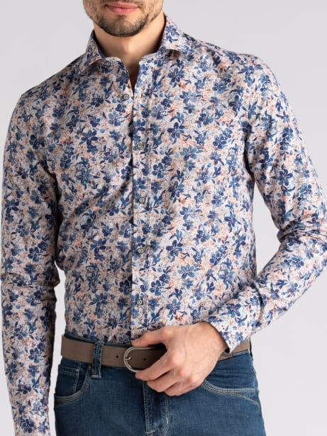 Camicia uomo fantasia floreale beige semi francese