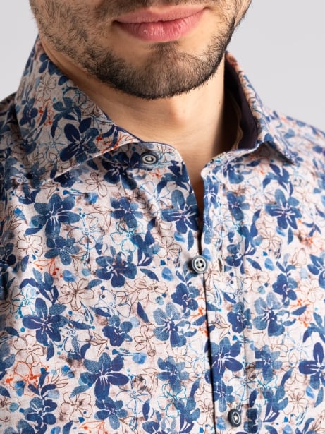 Camicia uomo fantasia floreale beige semi francese 2