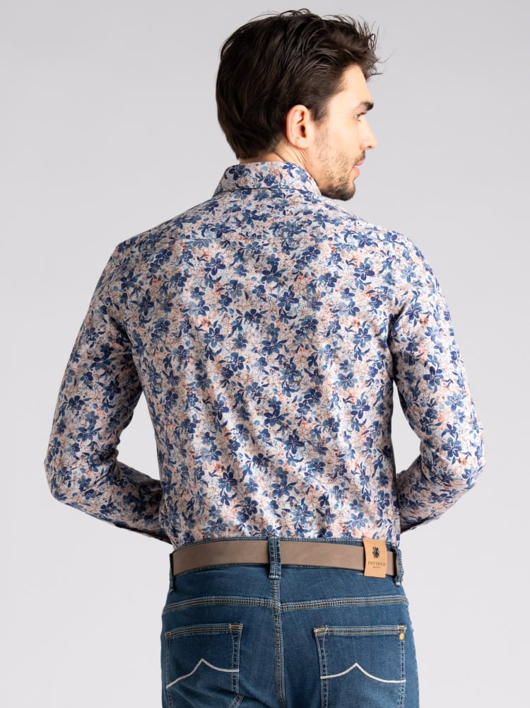 Camicia uomo fantasia floreale beige semi francese