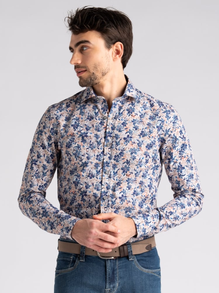Camicia uomo fantasia floreale beige semi francese