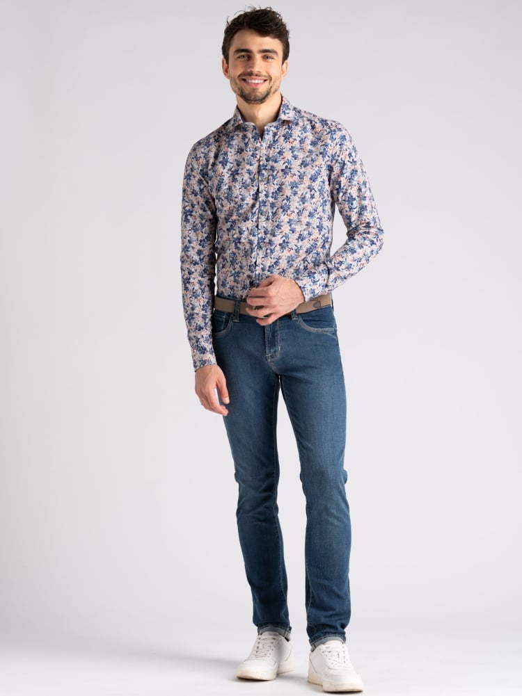 Camicia uomo fantasia floreale beige semi francese