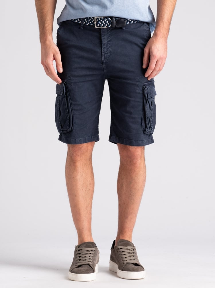 Bermuda uomo cargo in popeline stretch tinto effetto old