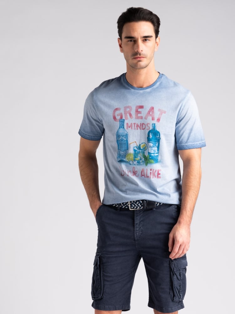 Bermuda uomo cargo in popeline stretch tinto effetto old