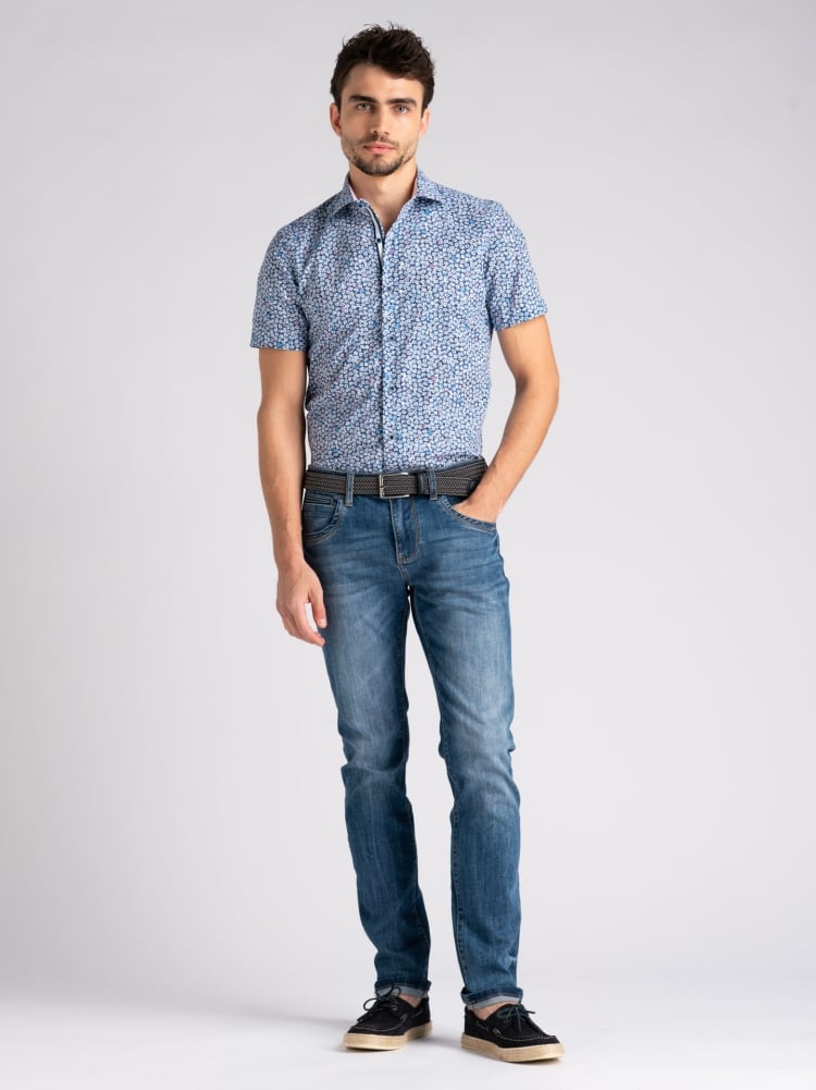 Camicia uomo floreale azzurra a mezza manica Invidia 1973