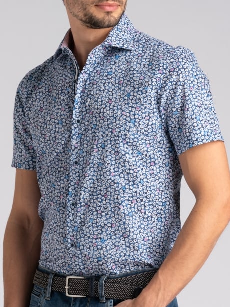 Camicia uomo floreale azzurra a mezza manica Invidia 1973