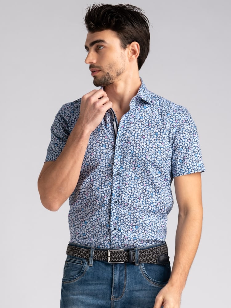 Camicia uomo floreale azzurra a mezza manica Invidia 1973