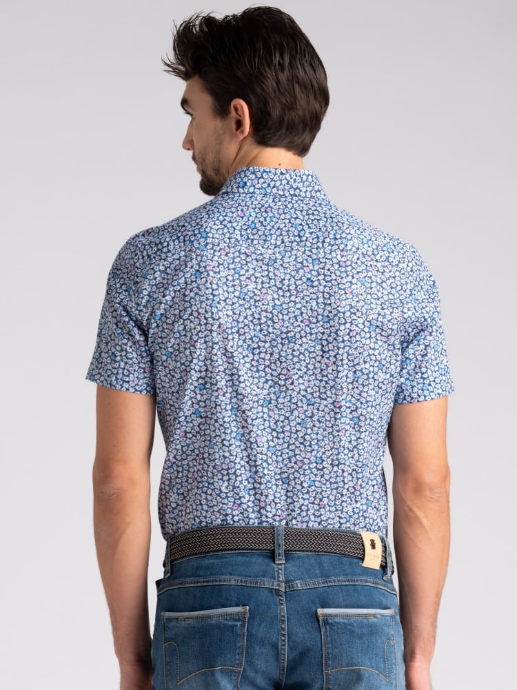 Camicia uomo floreale azzurra a mezza manica Invidia 1973