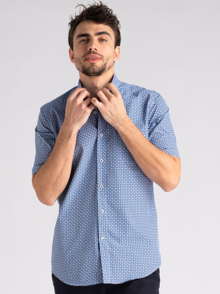 Camicia uomo regular azzurra fantasia a mezza manica Invidia 1973