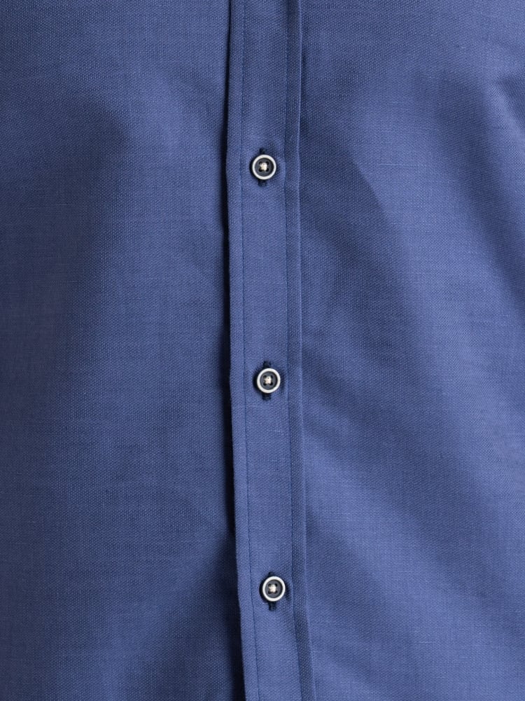 Camicia uomo mezza manica misto lino blu semi francese Invidia 1973