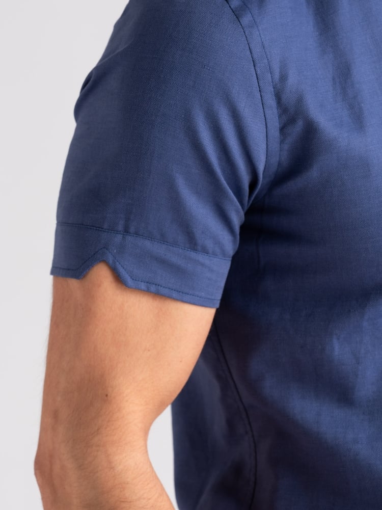 Camicia uomo mezza manica misto lino blu semi francese Invidia 1973