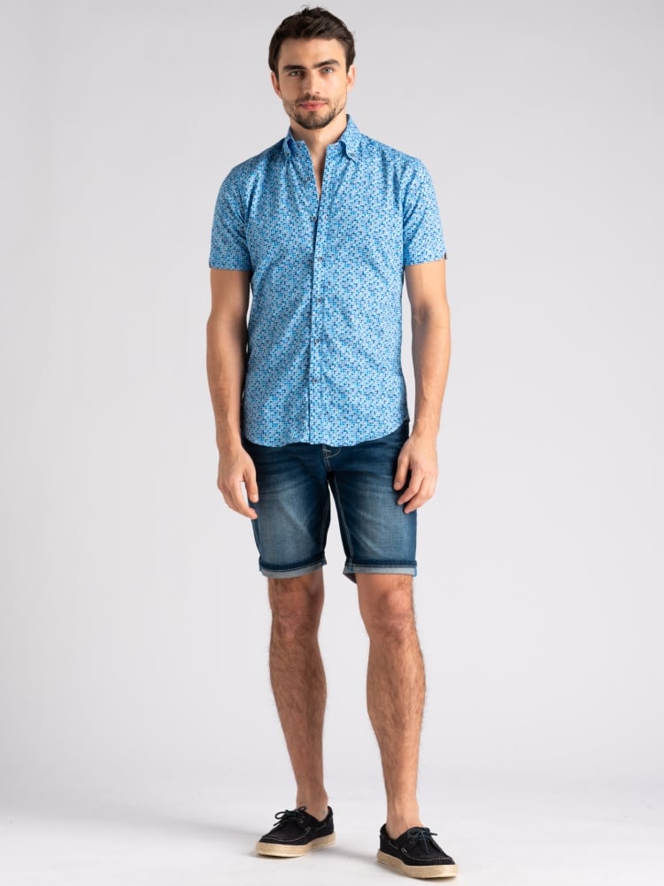 Camicia uomo a mezza manica fantasia pois acquerello Invidia 1973