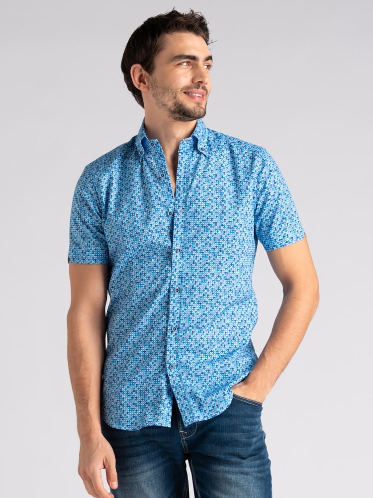 Camicia uomo a mezza manica fantasia pois acquerello Invidia 1973