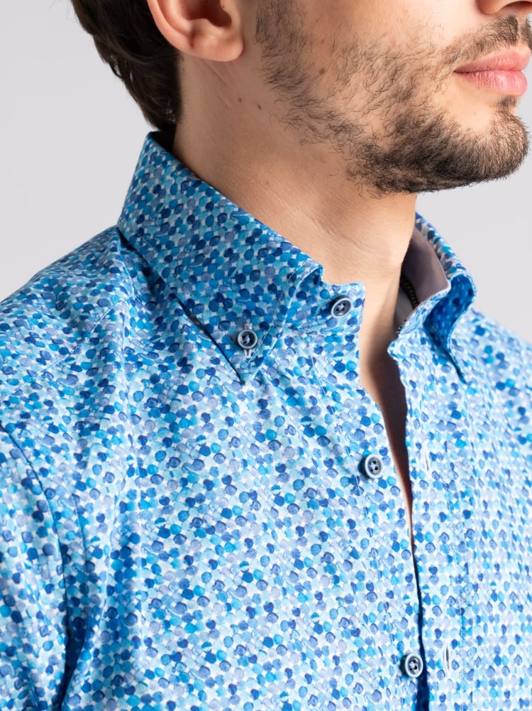 Camicia uomo a mezza manica fantasia pois acquerello Invidia 1973