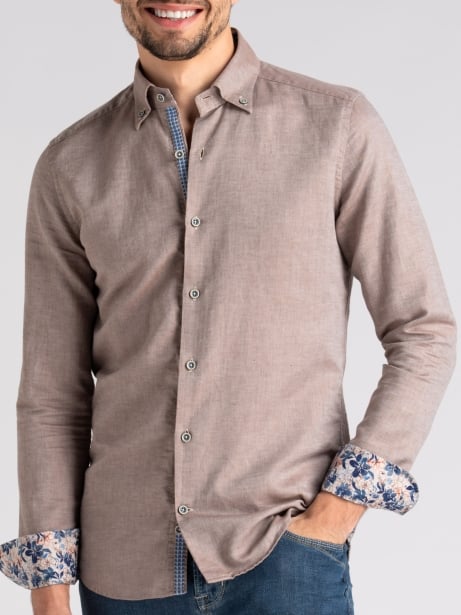 Camicia uomo misto lino tortora washed button down Invidia 1973