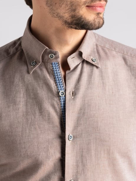 Camicia uomo misto lino tortora washed button down Invidia 1973 2